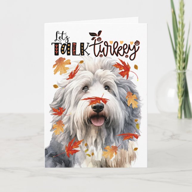 Cartes Pour Fêtes Annuelles Thanksgiving anglais Sheepdog Chien Parlons Turqui (Devant)