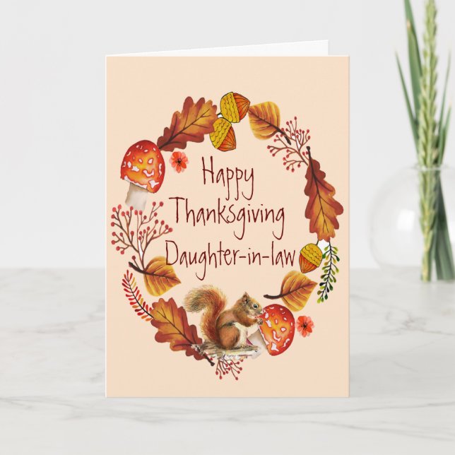 Cartes Pour Fêtes Annuelles Thanksgiving Autumn Wreath Squirre Belle-fille (Devant)