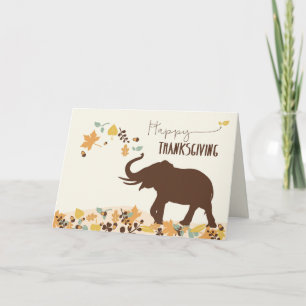 Cartes Pour Fêtes Annuelles Thanksgiving avec Joyful Elephant et Feuilles