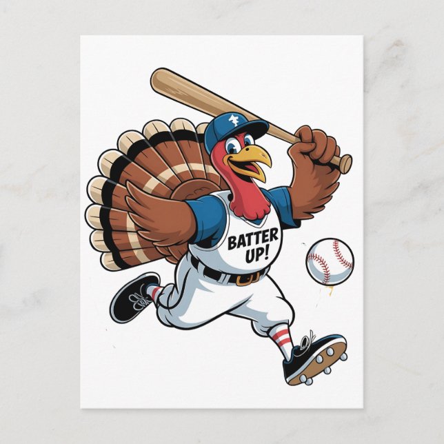 Cartes Pour Fêtes Annuelles Thanksgiving Baseball Turquie Batter Gobbler (Devant)