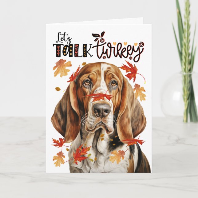 Cartes Pour Fêtes Annuelles Thanksgiving Basset Hound Dog Parlons Turquie (Devant)