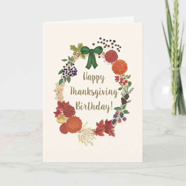 Cartes Pour Fêtes Annuelles Thanksgiving Birthday Fall Wreath to Personnalize (Devant)