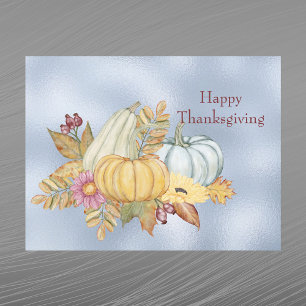 Cartes Pour Fêtes Annuelles Thanksgiving Blue Citrouille Gourds Floral