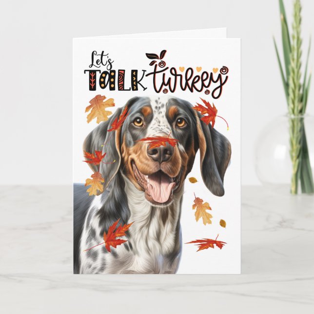 Cartes Pour Fêtes Annuelles Thanksgiving Bluetick Coonhound Dog Talk Turkey (Devant)