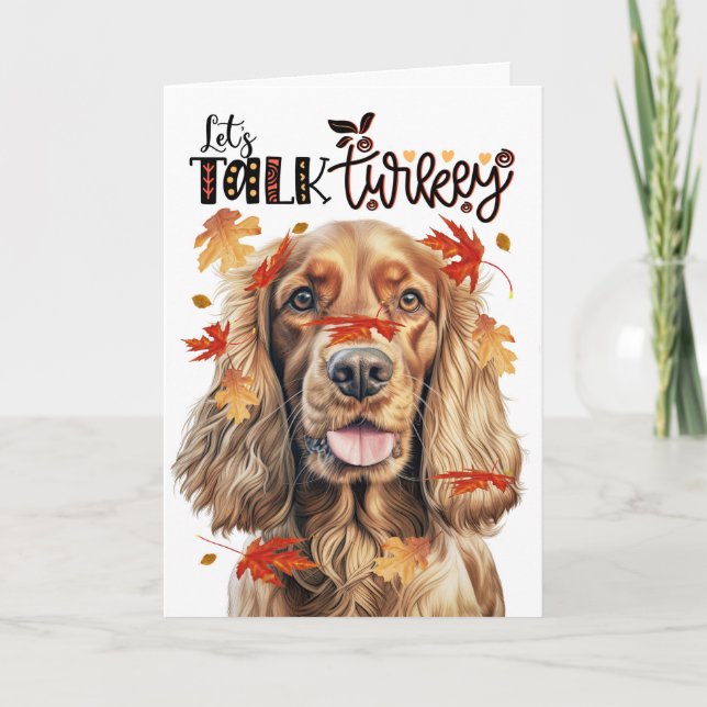 Cartes Pour Fêtes Annuelles Thanksgiving Cocker Spaniel Dog Parlons Turquie (Devant)