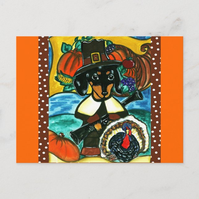 Cartes Pour Fêtes Annuelles Thanksgiving Dachshund (Devant)