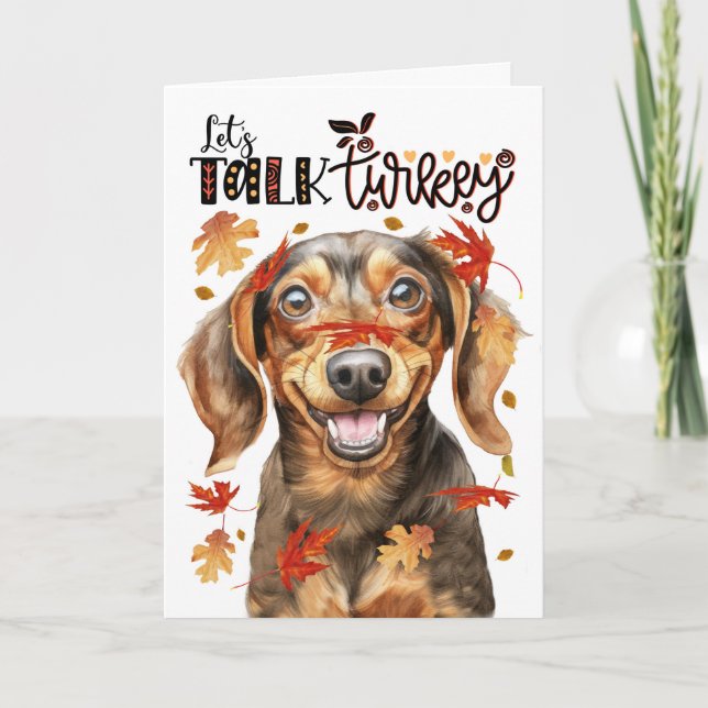 Cartes Pour Fêtes Annuelles Thanksgiving Dachshund Dog Parlons Turquie (Devant)