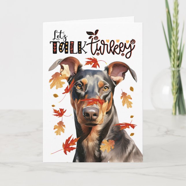 Cartes Pour Fêtes Annuelles Thanksgiving Doberman Dog Parlons Turquie (Devant)
