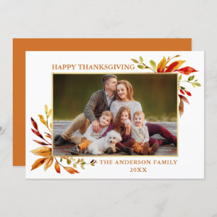 Cartes Pour Fêtes Annuelles Thanksgiving Elegant Aquarelle Feuilles d'automne