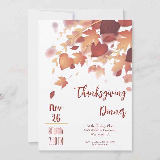 Cartes Pour Fêtes Annuelles Thanksgiving Fall Leaves Love Diner d'Amour Invita (Devant)
