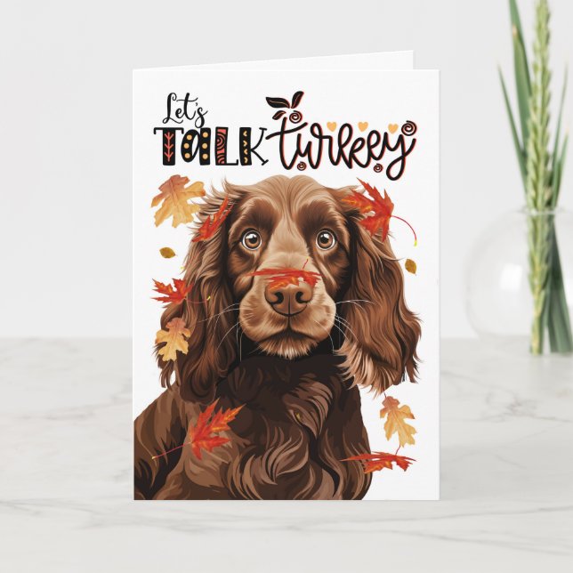 Cartes Pour Fêtes Annuelles Thanksgiving Field Spanig Chien Parle Turquie (Devant)