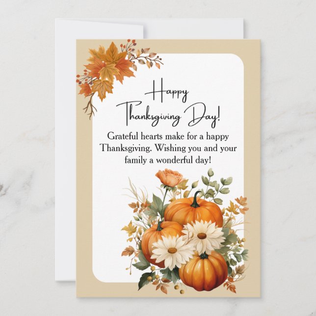 Cartes Pour Fêtes Annuelles Thanksgiving floral blanc et orange personnalisé (Devant)