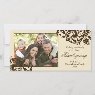 Cartes Pour Fêtes Annuelles Thanksgiving Flourls Tan et Brown