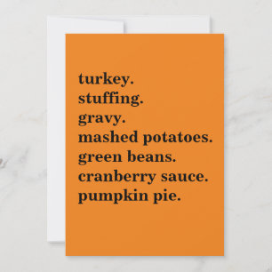 Cartes Pour Fêtes Annuelles Thanksgiving Food Dinner List Personnalisé