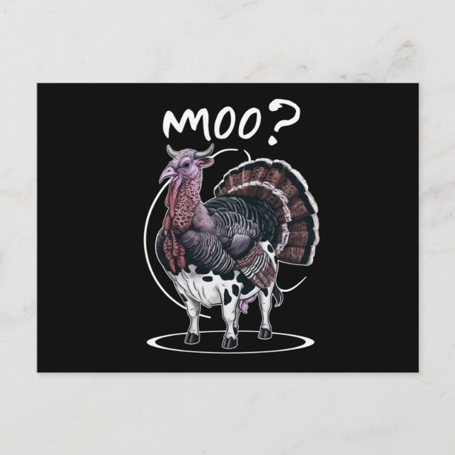 Cartes Pour Fêtes Annuelles Thanksgiving Funky Turkey Cow Moo Fall (Devant)