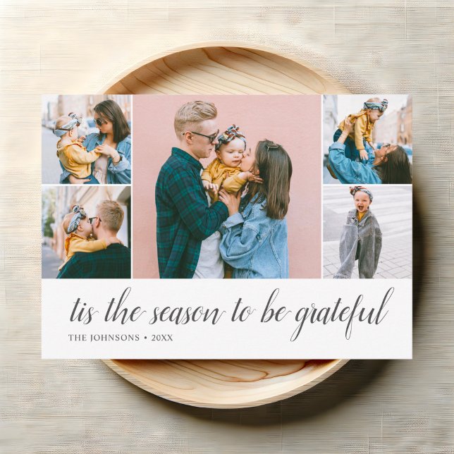 Cartes Pour Fêtes Annuelles Thanksgiving Grateful Script Photo Collage (Créateur téléchargé)