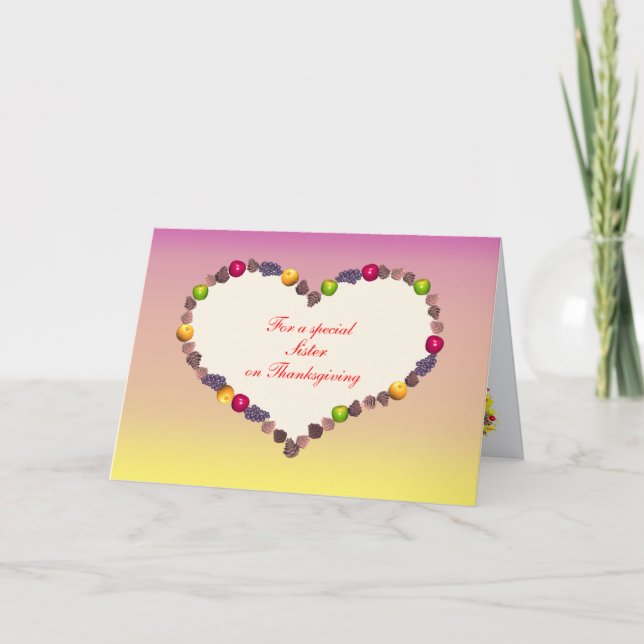 Cartes Pour Fêtes Annuelles Thanksgiving Heart - Pour Soeur (Devant)