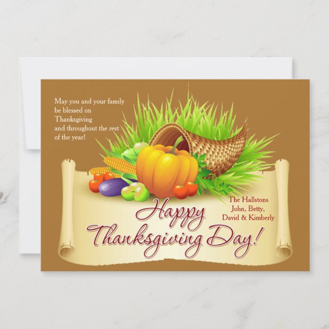 Cartes Pour Fêtes Annuelles Thanksgiving Horn of Plenty Card (Devant)