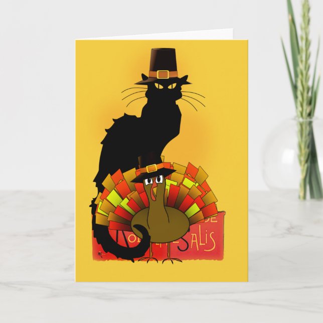 Cartes Pour Fêtes Annuelles Thanksgiving Le Conversation Noir avec le pèlerin  (Devant)
