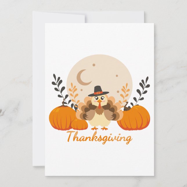 Cartes Pour Fêtes Annuelles Thanksgiving mignon Turquie Citrouille Moon (Devant)