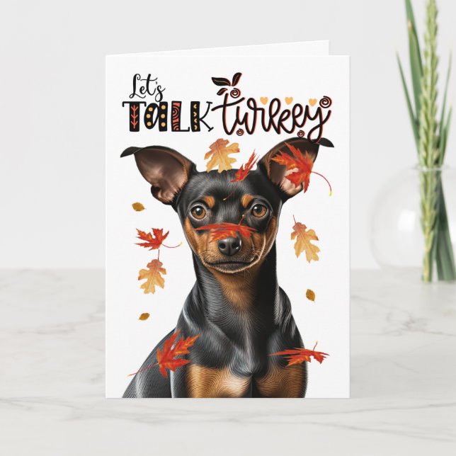Cartes Pour Fêtes Annuelles Thanksgiving Min Pin Dog Parlons Turquie (Devant)