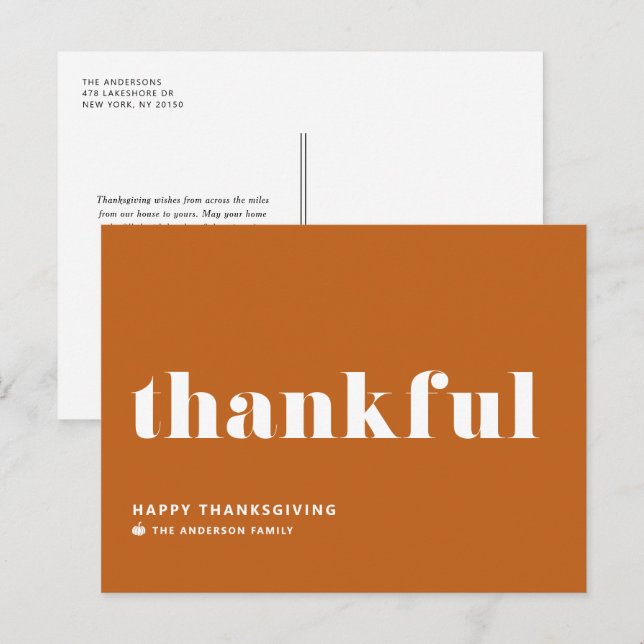 Cartes Pour Fêtes Annuelles Thanksgiving Orange Retro Typographie (Devant / Derrière)