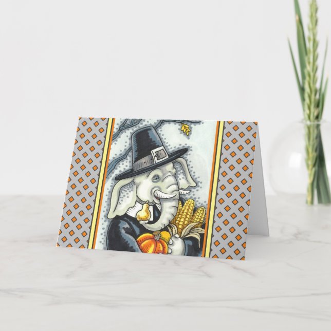 CARTES POUR FÊTES ANNUELLES THANKSGIVING PACHYDERM, THANKFUL PILGRIM ELEPHANT (Devant)