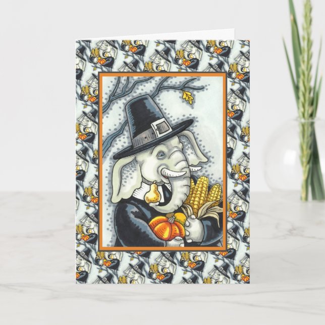 CARTES POUR FÊTES ANNUELLES THANKSGIVING PACHYDERM, THANKFUL PILGRIM ELEPHANT (Devant)