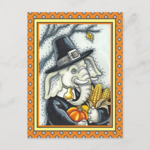 CARTES POUR FÊTES ANNUELLES THANKSGIVING PACHYDERM, THANKFUL PILGRIM ELEPHANT
