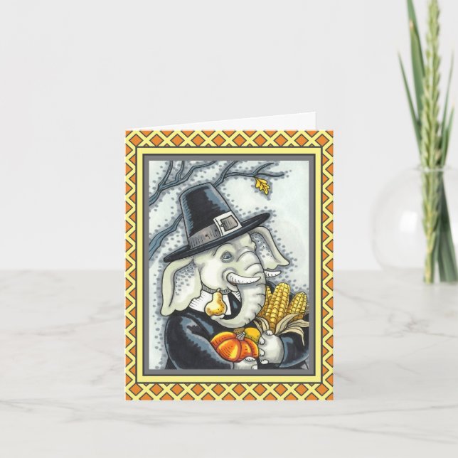 CARTES POUR FÊTES ANNUELLES THANKSGIVING PACHYDERM, THANKFUL PILGRIM ELEPHANT (Devant)