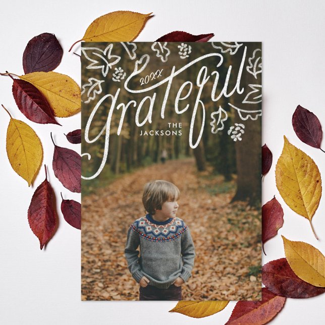 Cartes Pour Fêtes Annuelles Thanksgiving photo feuille reconnaissante lettrée  (Créateur téléchargé)