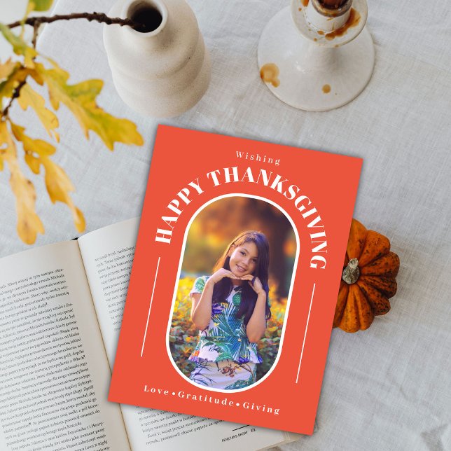Cartes Pour Fêtes Annuelles Thanksgiving Photo Modern Orange (Créateur téléchargé)