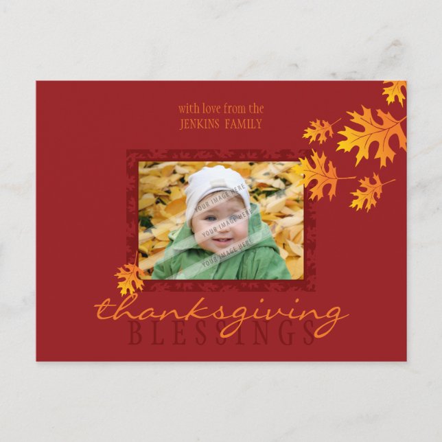 Cartes Pour Fêtes Annuelles THANKSGIVING PHOTO POSTCARD :: mache leaves 1L (Devant)
