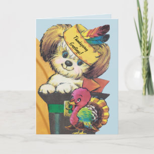 Cartes Pour Fêtes Annuelles Thanksgiving Puppy et Turquie