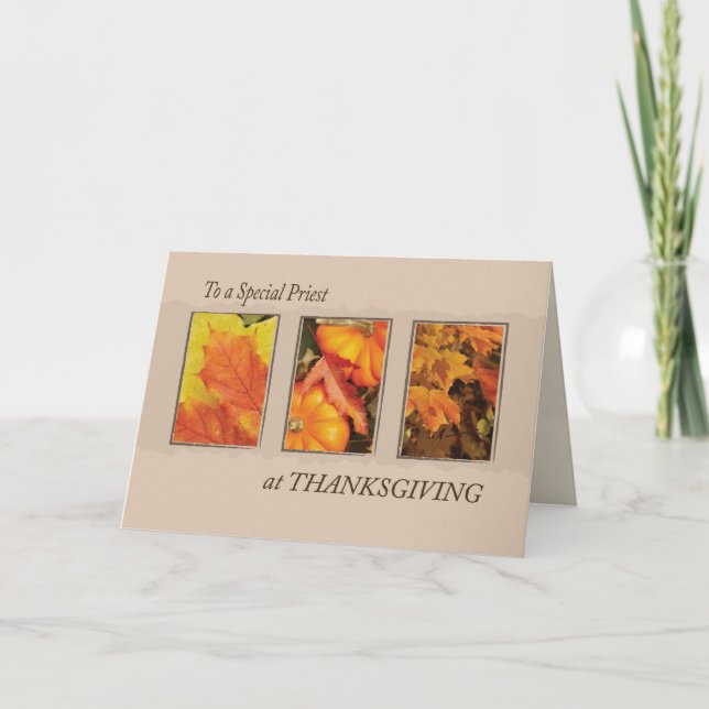 Cartes Pour Fêtes Annuelles Thanksgiving religieux de trois feuilles de prêtre (Devant)