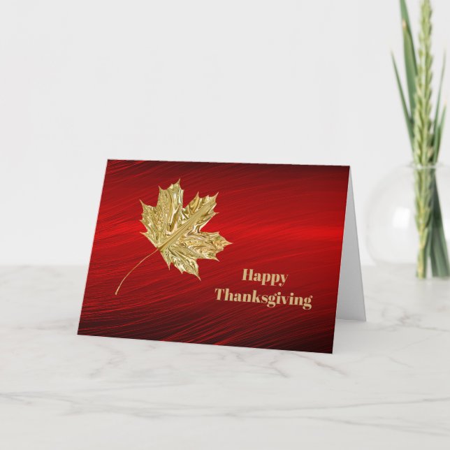 Cartes Pour Fêtes Annuelles Thanksgiving rouge à huile d'or de feuilles (Devant)