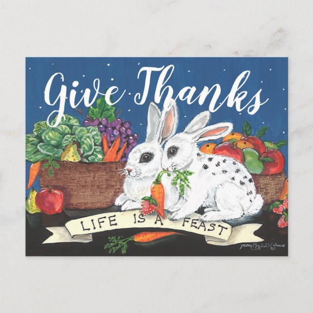 Cartes Pour Fêtes Annuelles Thanksgiving Rustic Bunny Rabbit Fete mignonne Mer (Devant)