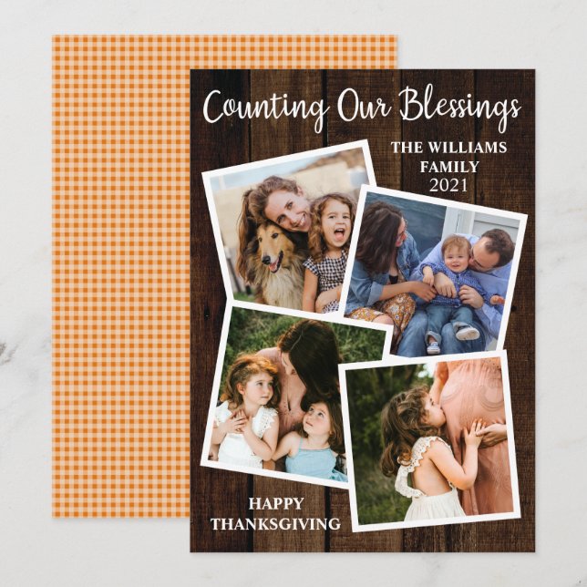 Cartes Pour Fêtes Annuelles Thanksgiving Rustique Compter Nos Bénédictions 4 P (Devant / Derrière)