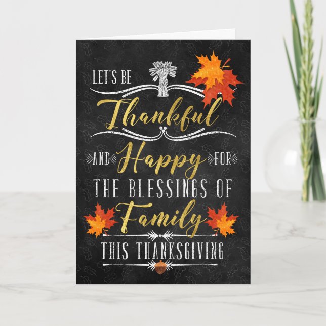 Cartes Pour Fêtes Annuelles Thanksgiving the Blessings of Family Chalkboard (Devant)