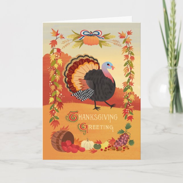 Cartes Pour Fêtes Annuelles Thanksgiving Turquie and Fall Harvest Card (Devant)