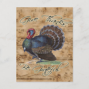 Cartes Pour Fêtes Annuelles Thanksgiving Turquie sur la feuille de musique Vin