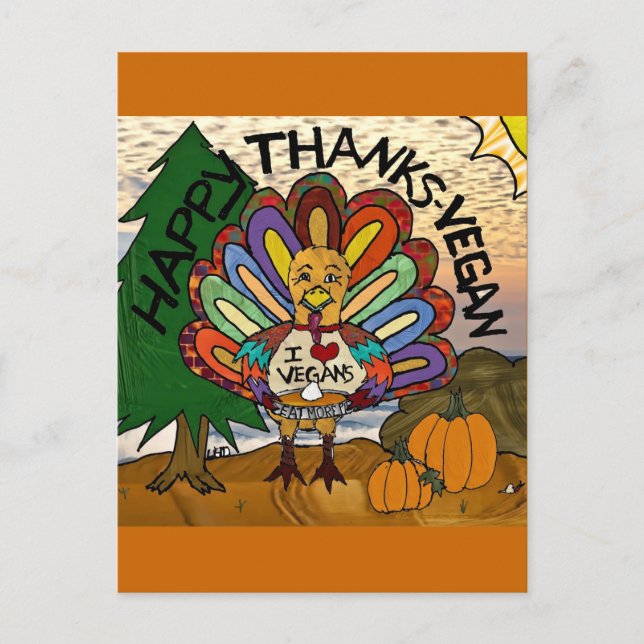 Cartes Pour Fêtes Annuelles Thanksgiving végétalien Turquie de mercis heureux (Devant)