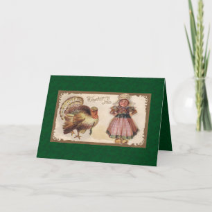 Cartes Pour Fêtes Annuelles Thanksgiving Vintage Pilgrim Girl