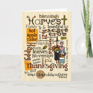 Cartes Pour Fêtes Annuelles Thanksgiving Wordcloud - petite-fille