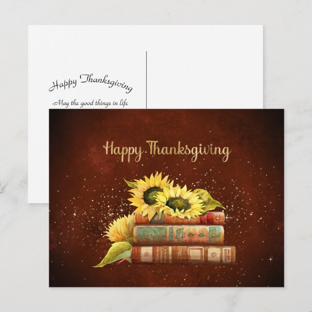 Cartes Pour Fêtes Annuelles Thanksgiving Yellow Sunflowers Livres Entreprise (Devant / Derrière)