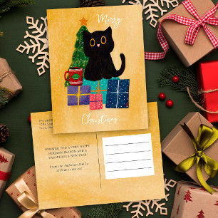 Cartes Pour Fêtes Annuelles Thé de chat noir de Noël orange festif