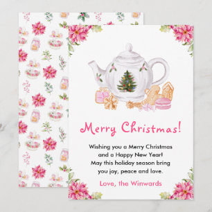 Cartes Pour Fêtes Annuelles Thé de Noël rose Joyeux Noël
