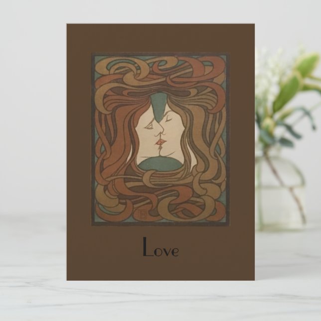 Cartes Pour Fêtes Annuelles The Kiss 1898, femme - Art nouveau - Illustration (Debout devant)