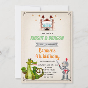Cartes Pour Fêtes Annuelles Thème d'anniversaire du dragon et du chevalier
