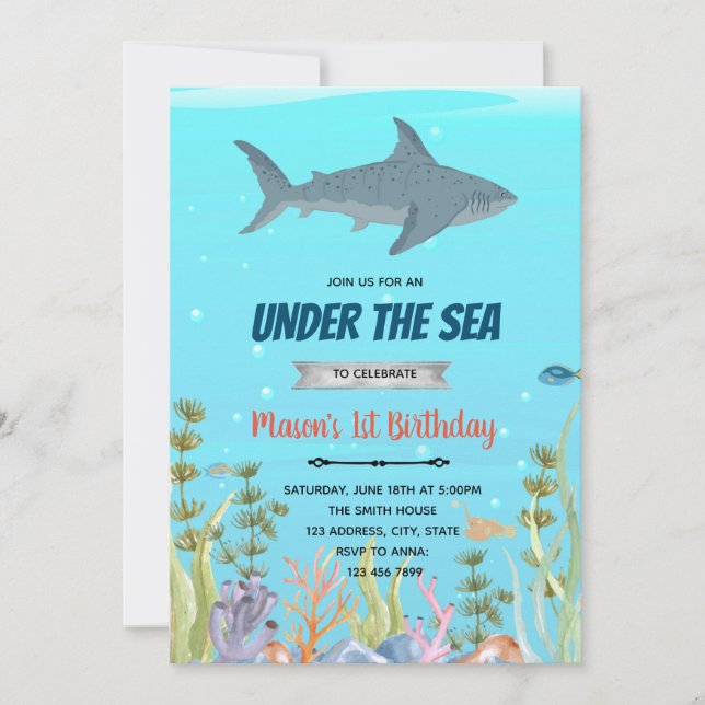 Cartes Pour Fêtes Annuelles Thème de douche d'anniversaire de requin mignon (Devant)